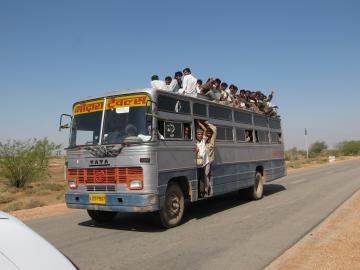 Overfull local bus near Jaisalmer, India