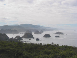 Sea stacks in the fog on the California coast